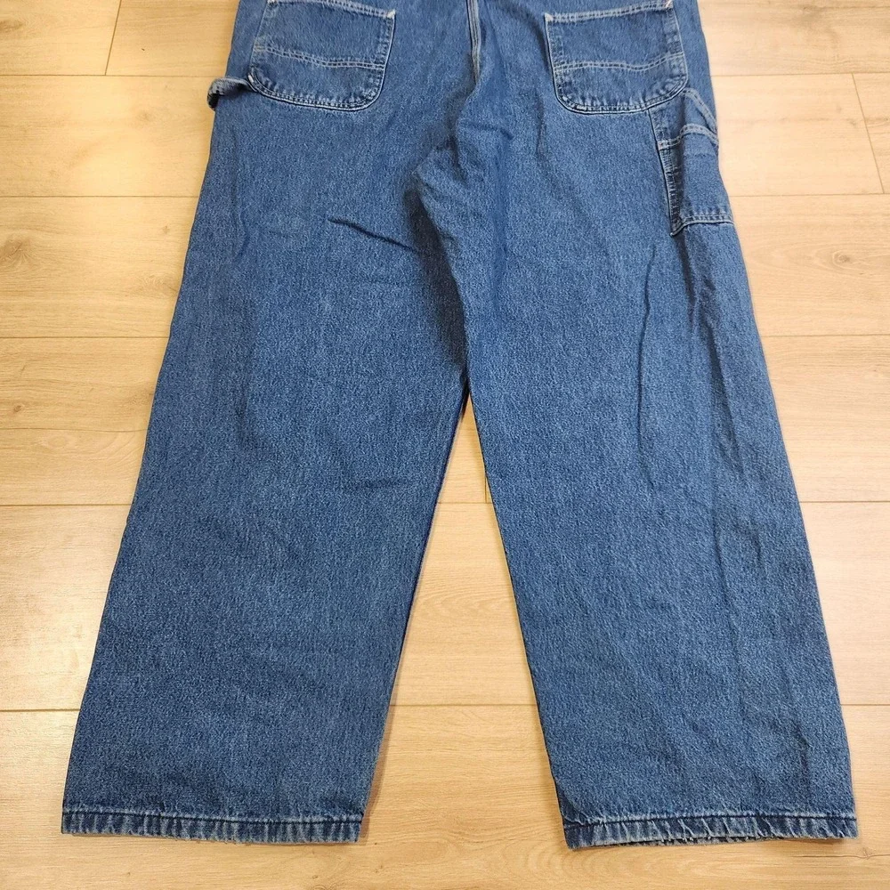 Carhartt Overalls Mens 46x30 Blue Denim Bib Workwear Utility Pockets Carpenter